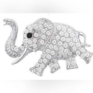Silver Elephant Brooch with Crystals